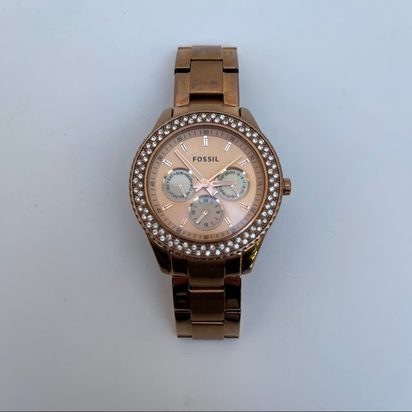 Fossil rose gold chronograph watch diamond accents - Picture 2 of 7